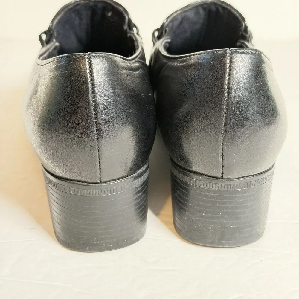 Munro American Black Leather Slip On Comfort Shoes Womens 7.5N Narrow USA